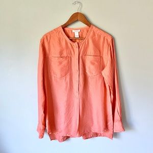Sundance 100% Silk Orange Half Button Blouse Sz L